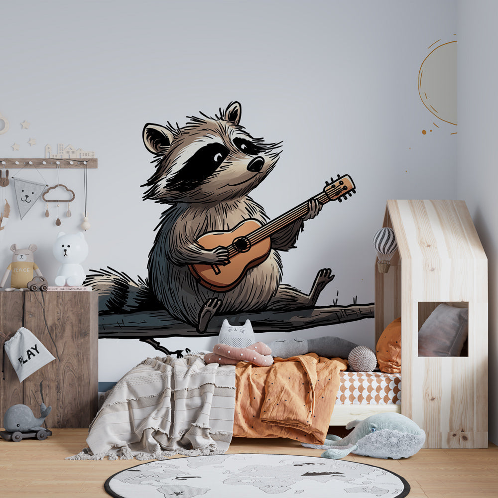 Animal musician wallpaper transforming children's playroom into musical space