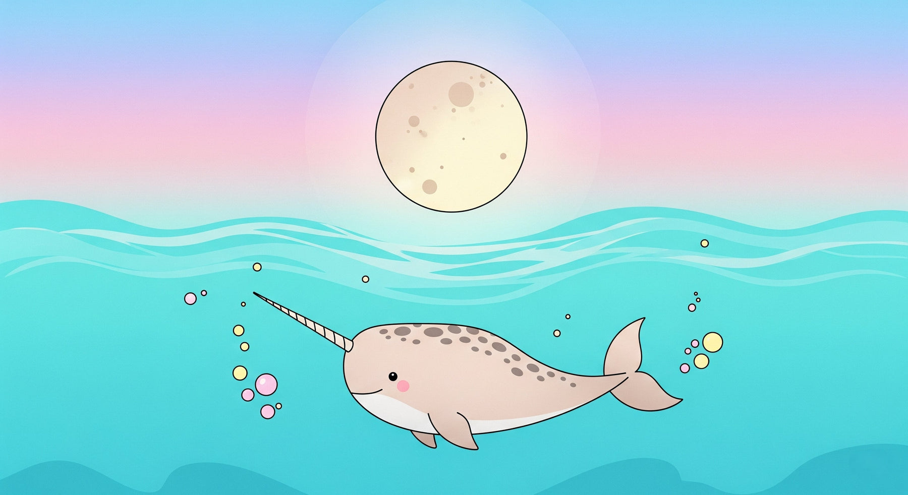 Detailed narwhal mural wallpaper design pattern showing underwater scene with pastel colors by Kids-Mundo