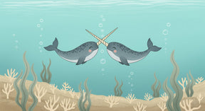 Detailed narwhal ocean mural wallpaper design pattern with sea creatures and coral by Kids-Mundo
