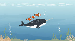 Detailed narwhal and clownfish ocean mural wallpaper design pattern by Kids-Mundo