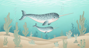 Detailed narwhal and ocean life mural wallpaper design pattern by Kids-Mundo