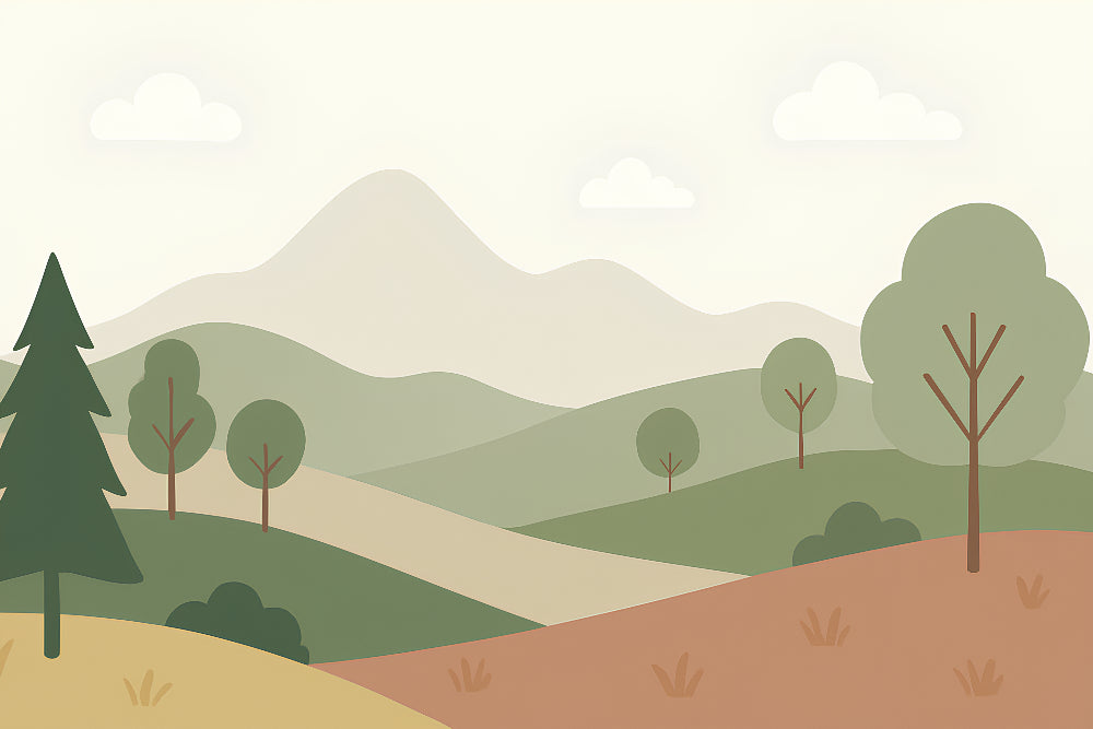 Detailed nature landscape mural wallpaper design pattern with soft hills and trees by Kids-Mundo