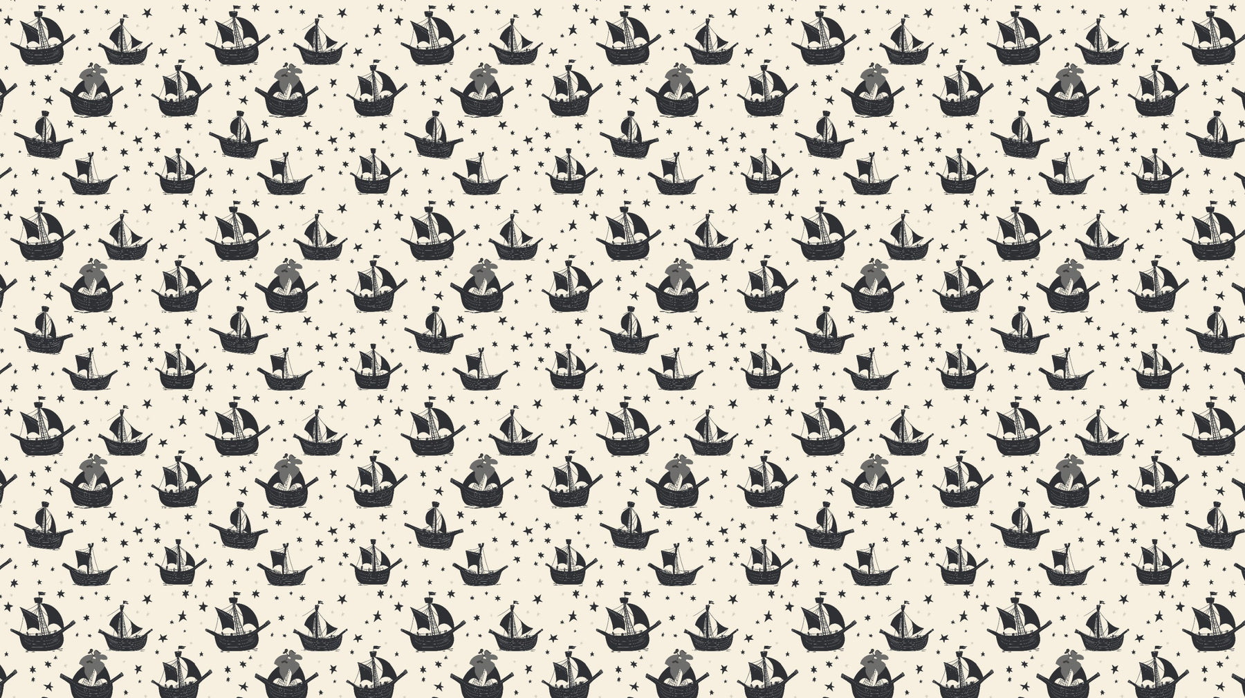 Detailed nautical boat and stars mural wallpaper design pattern in black and white by Kids-Mundo