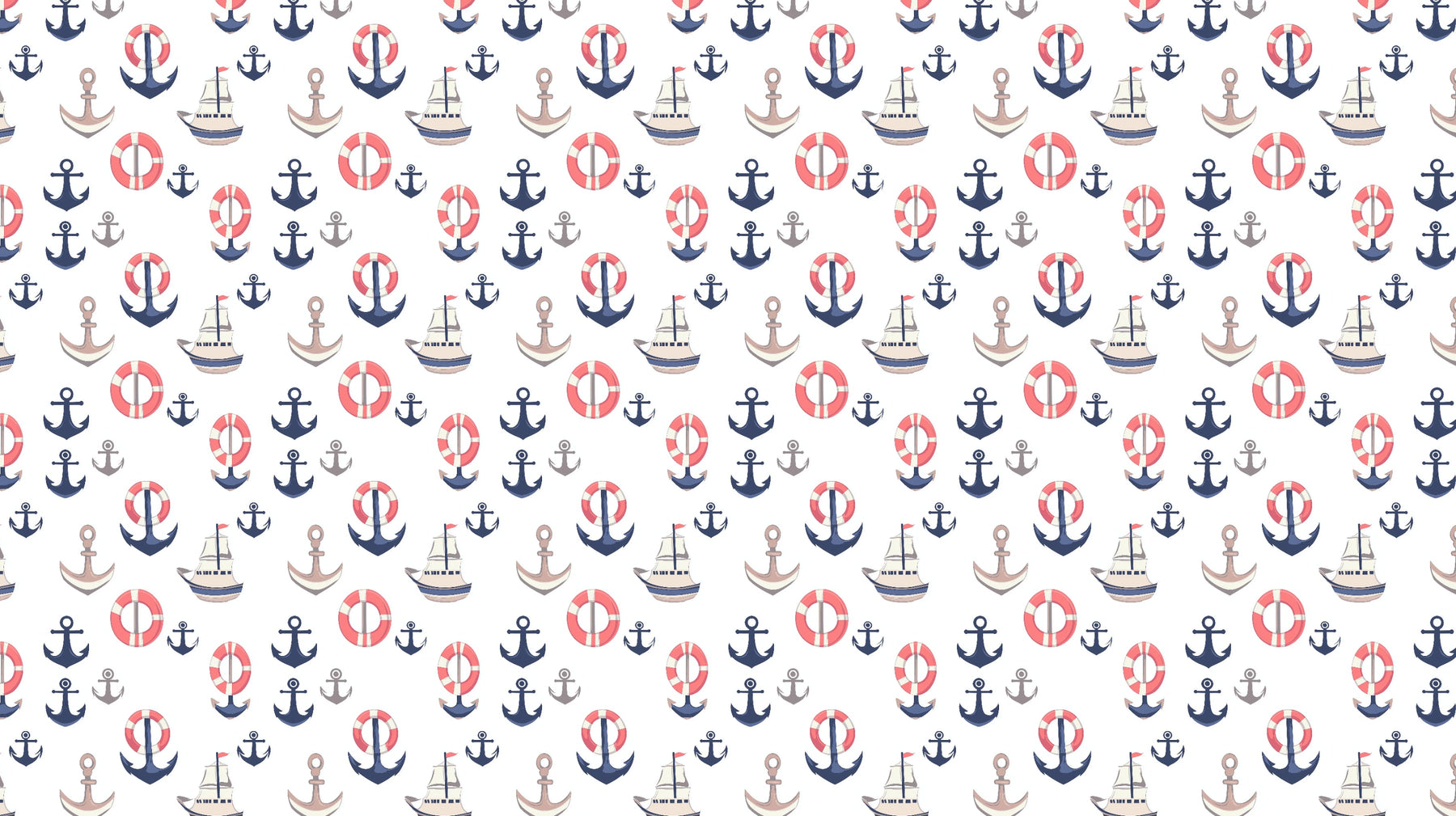Detailed nautical mural wallpaper design pattern with boats and anchors by Kids-Mundo