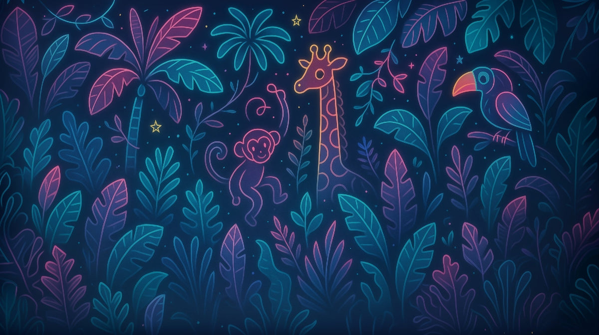 Neon Giraffe and Jungle Friends Wall Mural