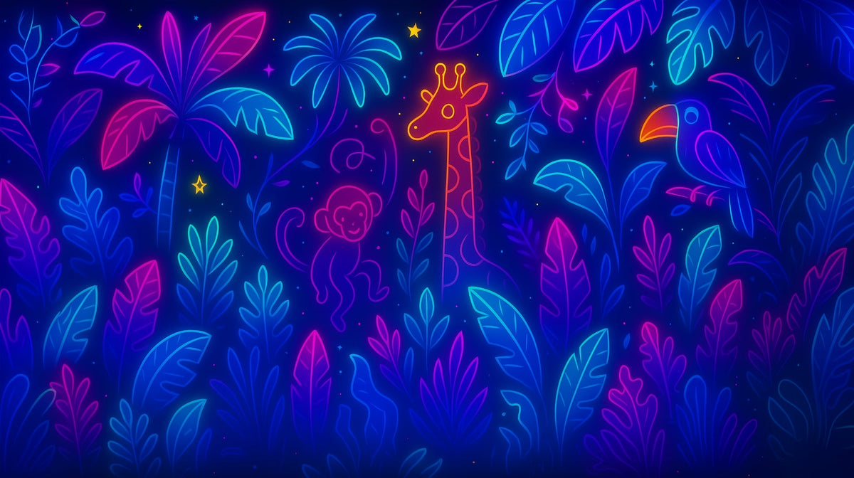 Neon Jungle Animals Wall Mural