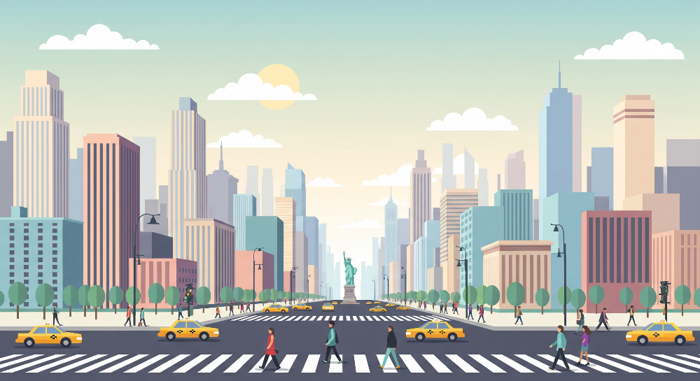 Flat artwork preview of the Kids-Mundo New York City street with yellow taxis wall mural