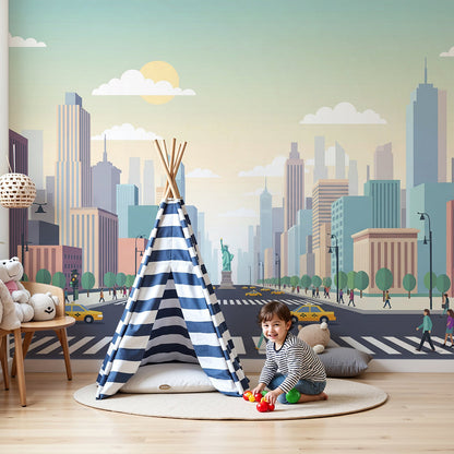 New York City wall mural by Kids-Mundo styled in a bright children's nursery