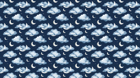 Detailed night sky mural wallpaper design pattern with soft clouds and silver moons by Kids-Mundo