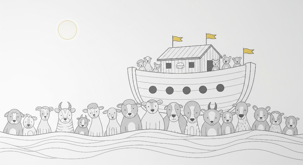 Noah's Ark Animals Line Art Wall Mural