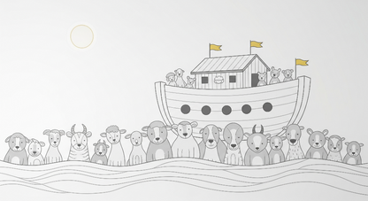 Kids-Mundo Noah's Ark wall mural flat artwork showing line-drawn animals and boat