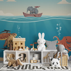 Underwater marine animals mural wallpaper creating peaceful children's bedroom decor