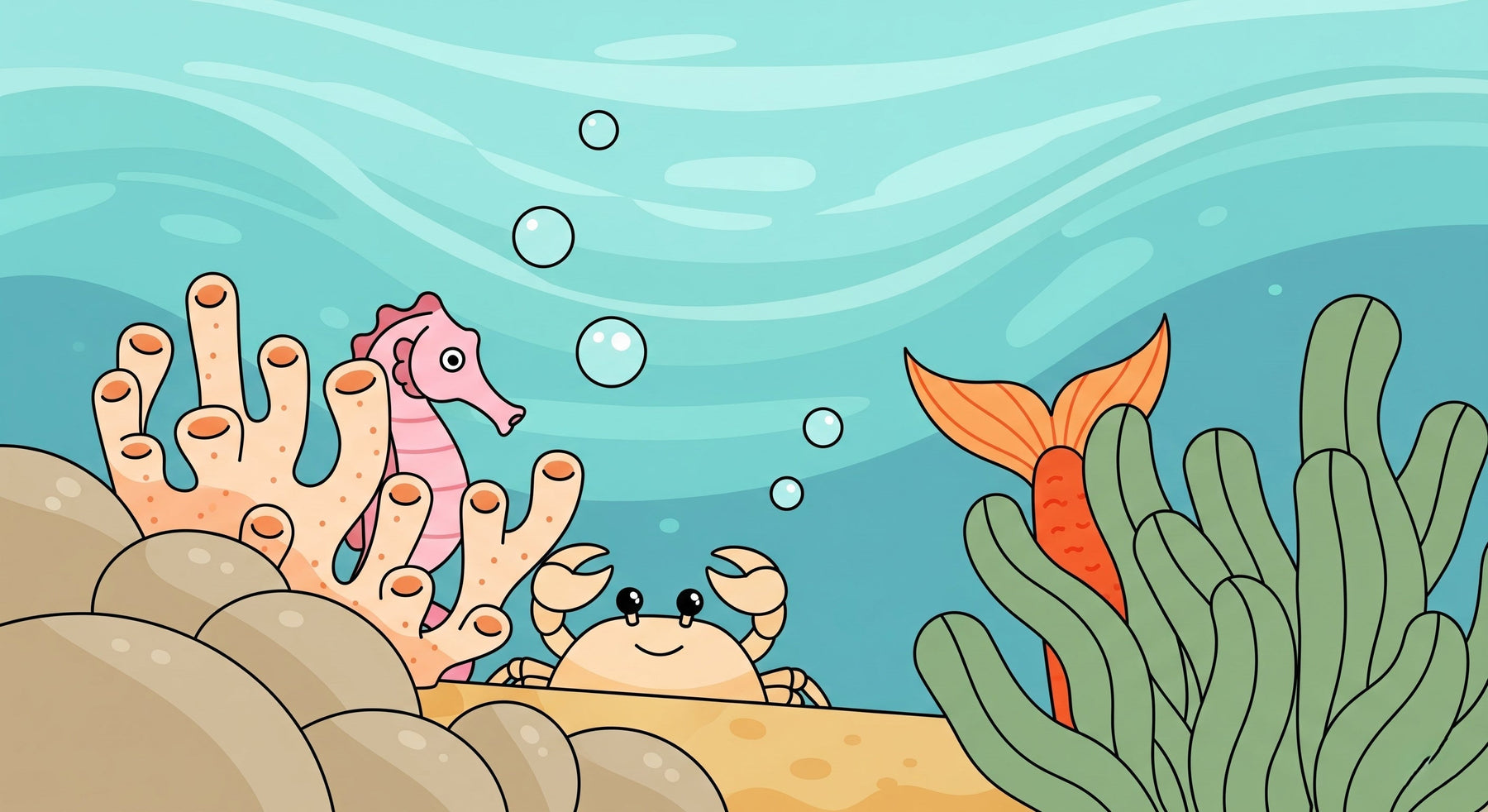 Detailed seahorse and crab ocean mural wallpaper design pattern by Kids-Mundo