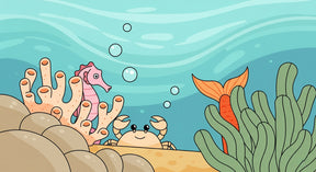 Detailed seahorse and crab ocean mural wallpaper design pattern by Kids-Mundo