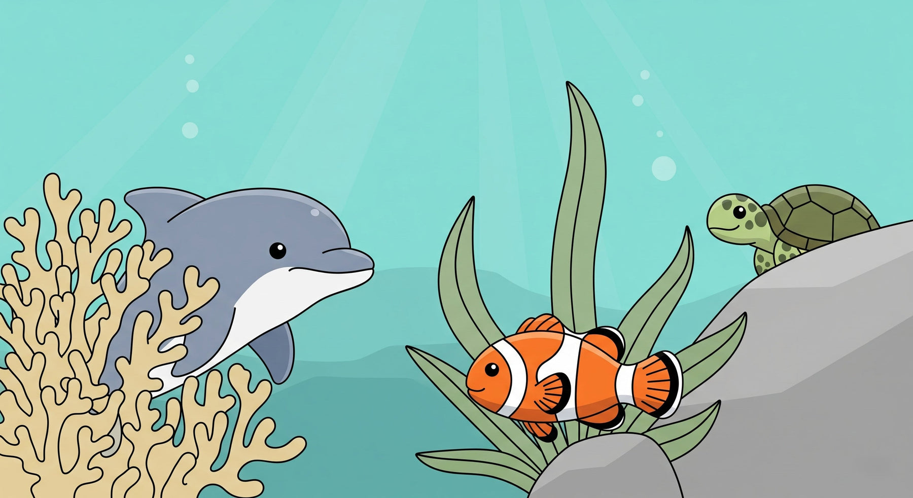 Detailed ocean adventure mural wallpaper design pattern with dolphins and coral reef by Kids-Mundo