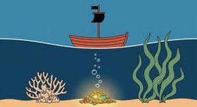 Detailed ocean adventure mural wallpaper design pattern with treasure and boat by Kids-Mundo