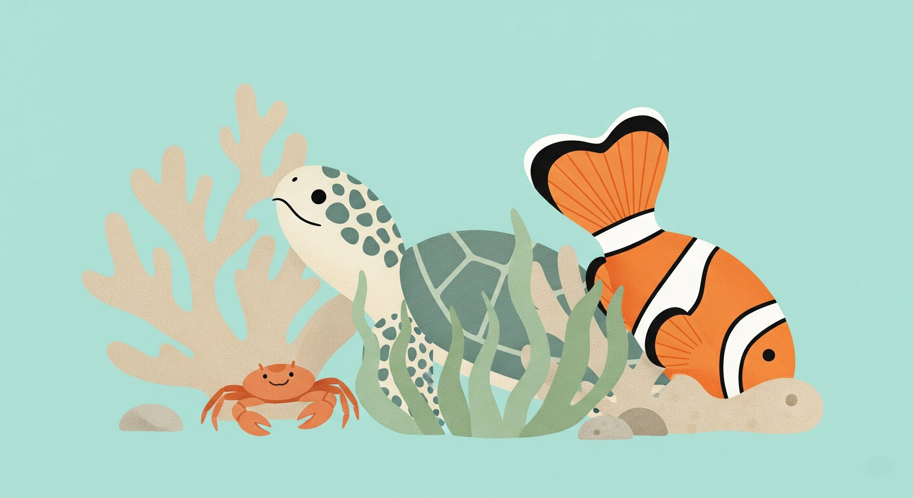 Detailed ocean adventure mural wallpaper design pattern with turtle, fish and coral by Kids-Mundo