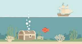 Detailed ocean adventure mural wallpaper design pattern showing underwater treasure and sailing ship by Kids-Mundo