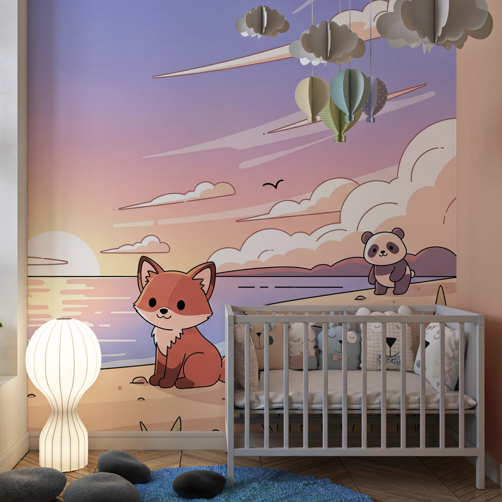 Ocean animals wallpaper creating peaceful coastal atmosphere in children's bedroom
