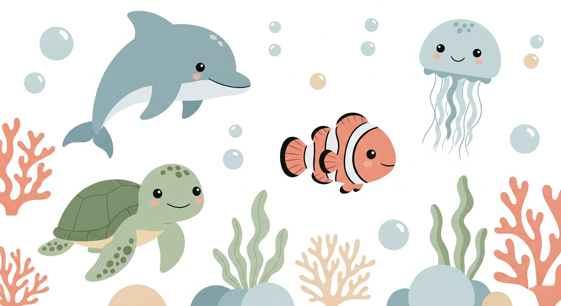 Detailed ocean animals mural wallpaper design pattern with sea creatures and coral reef by Kids-Mundo