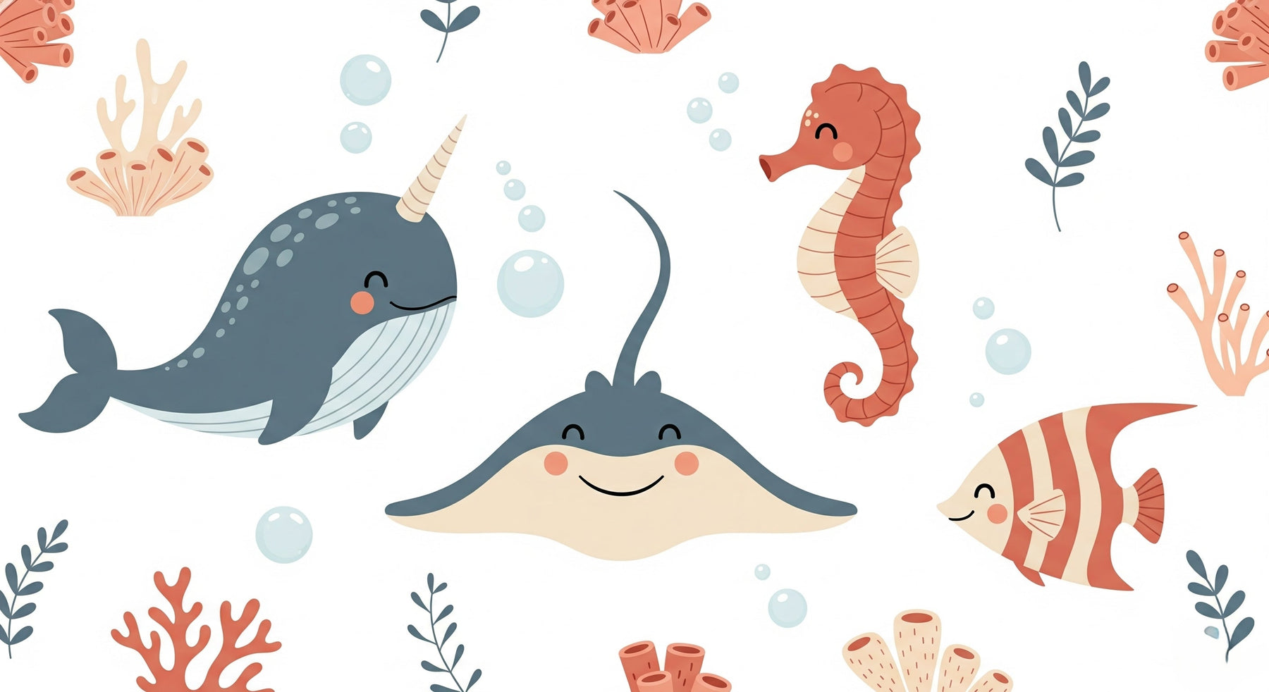 Detailed ocean animals mural wallpaper design pattern with marine creatures by Kids-Mundo