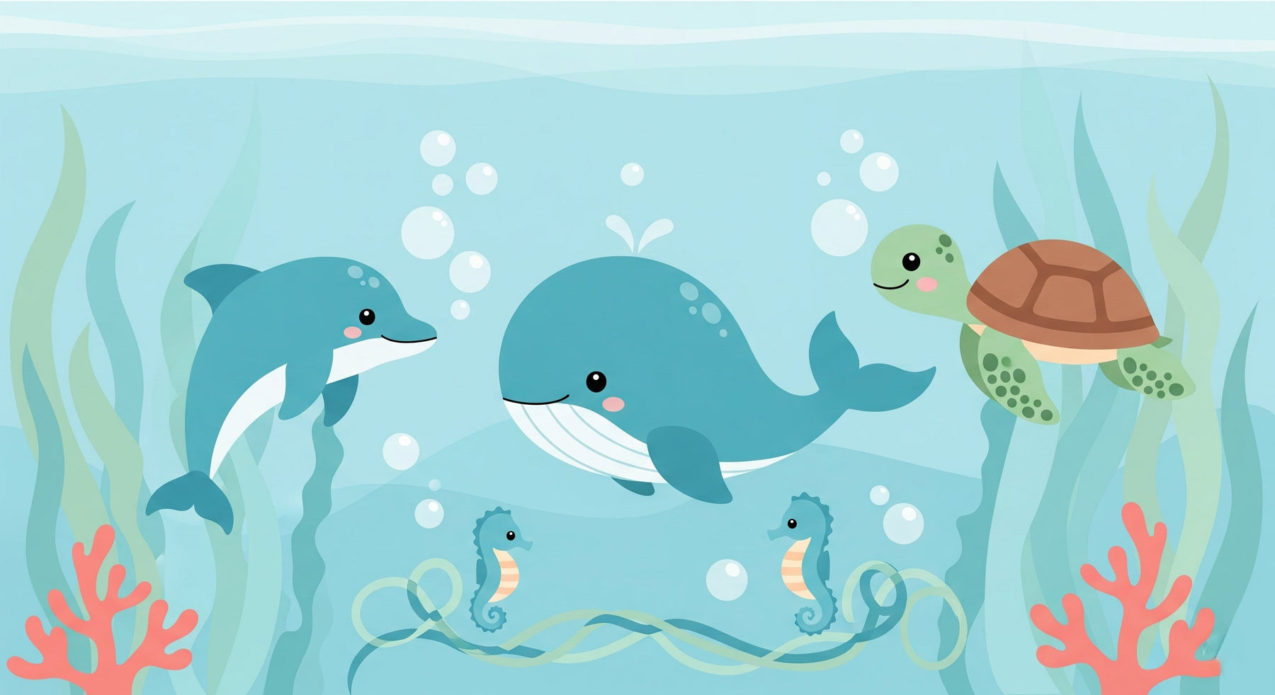 Detailed ocean animals mural wallpaper design pattern with marine life by Kids-Mundo