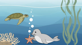 Detailed ocean animals mural wallpaper design pattern with turtle and seal by Kids-Mundo