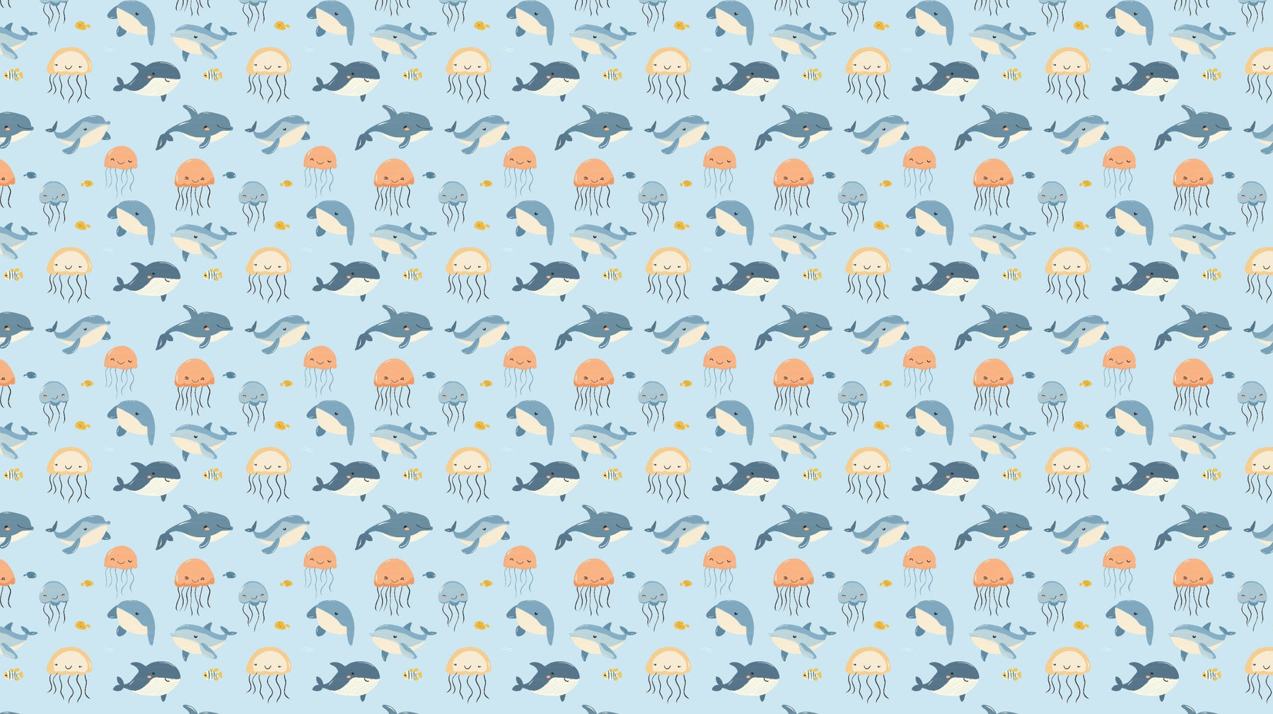 Detailed ocean animals mural wallpaper design pattern with dolphins and jellyfish by Kids-Mundo