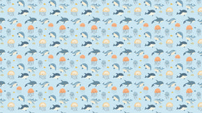 Detailed ocean animals mural wallpaper design pattern with dolphins and jellyfish by Kids-Mundo