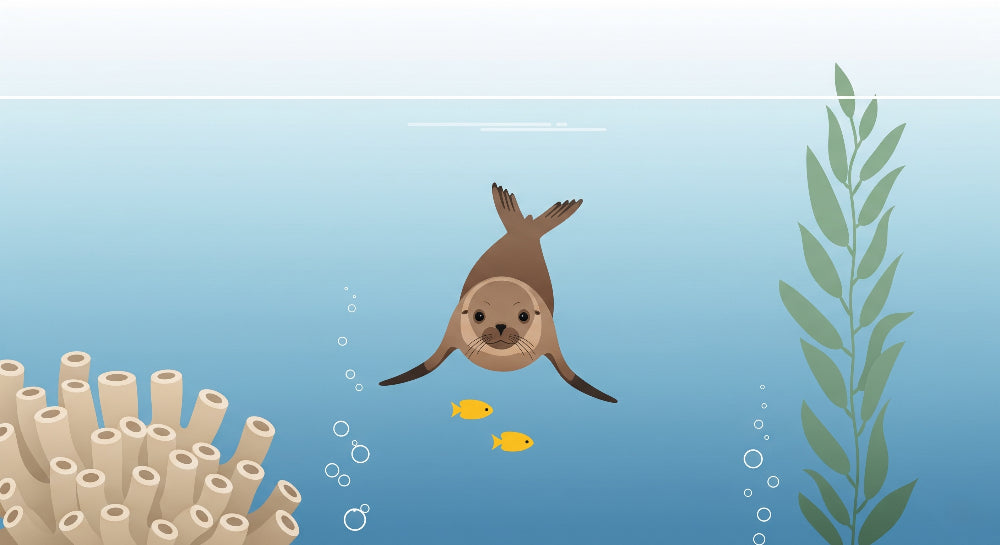 Detailed sea otter and marine creatures mural wallpaper design pattern by Kids-Mundo