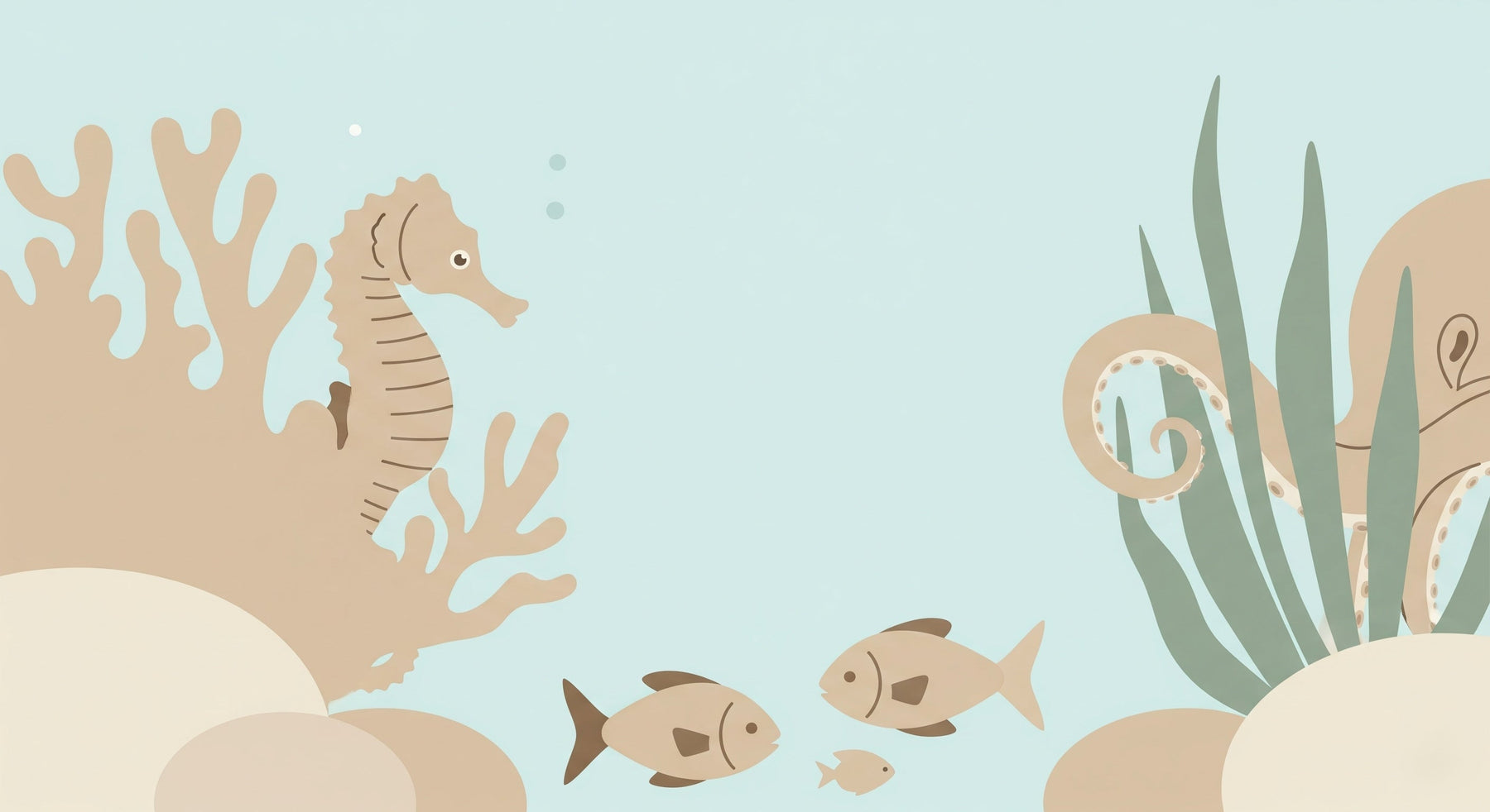 Detailed ocean animals mural wallpaper design pattern with seahorse octopus and coral by Kids-Mundo