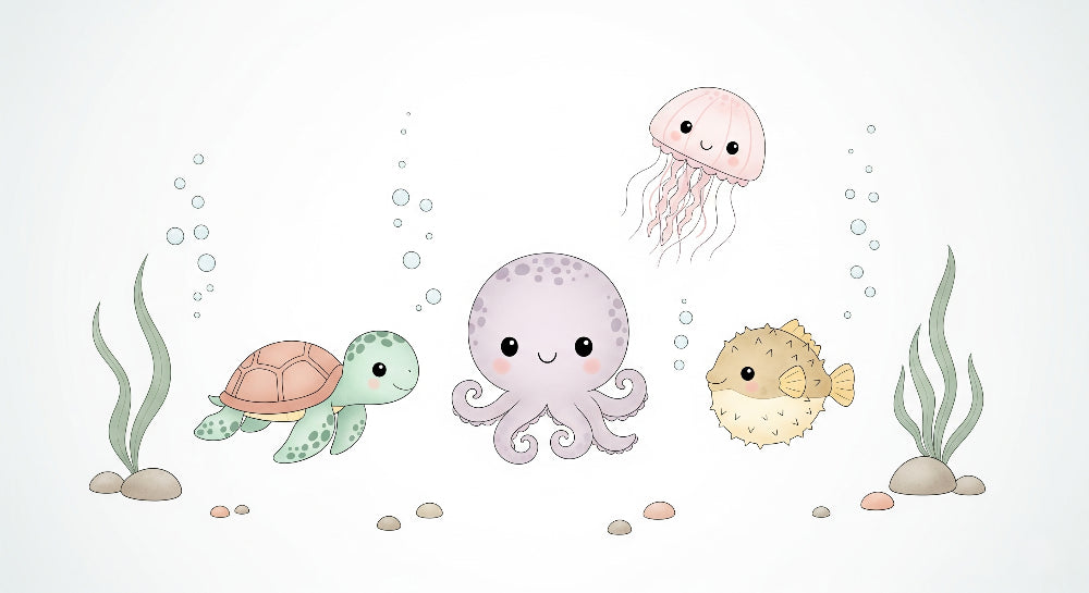 Detailed ocean animals mural wallpaper design pattern with cute sea creatures by Kids-Mundo