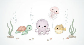 Detailed ocean animals mural wallpaper design pattern with cute sea creatures by Kids-Mundo