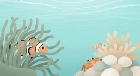 Detailed ocean animals mural wallpaper design pattern with clownfish and crab by Kids-Mundo