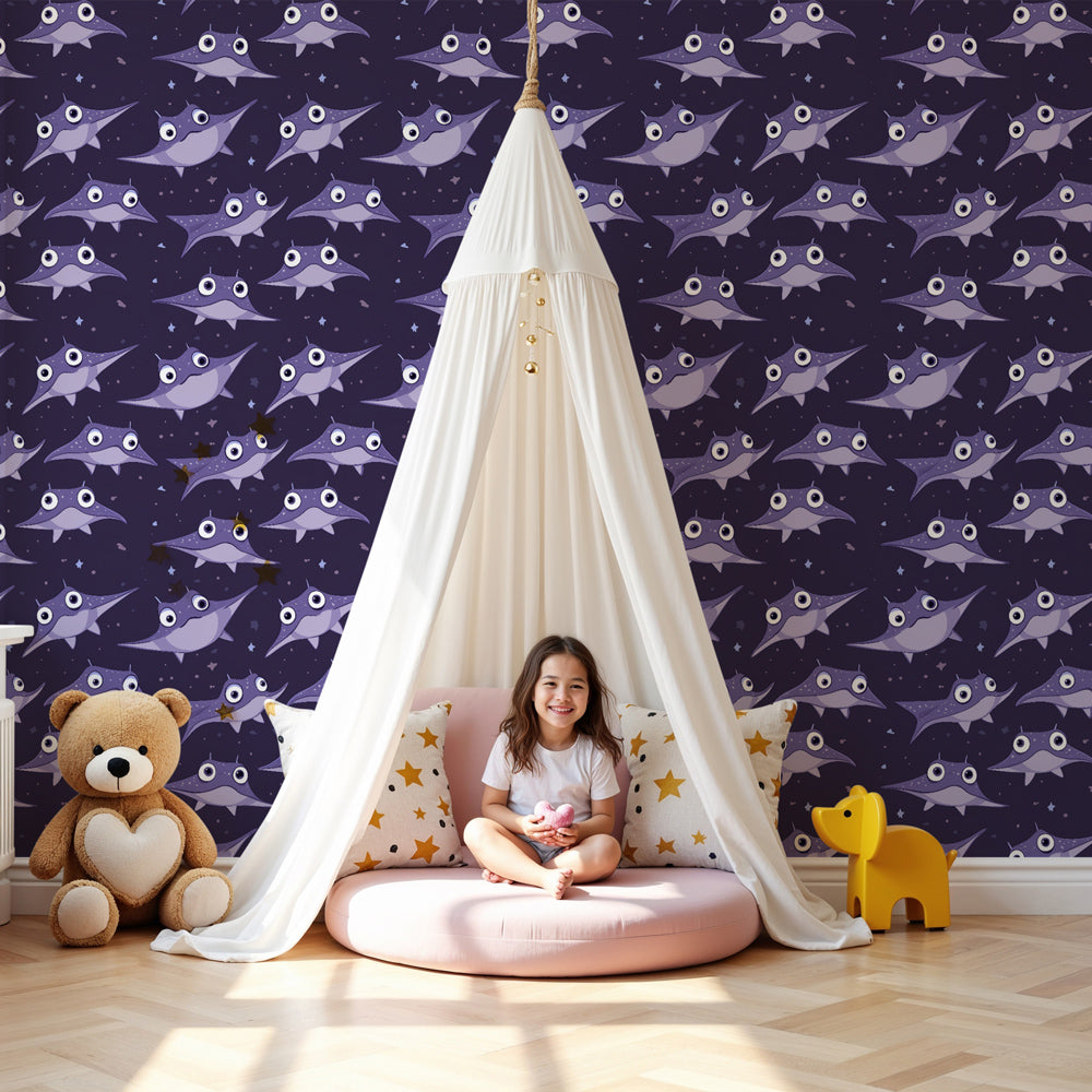 Ocean animals mural wallpaper with cute sea creatures decorating modern nursery by Kids-Mundo
