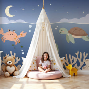 Ocean animals mural wallpaper with crab and turtle in modern nursery by Kids-Mundo