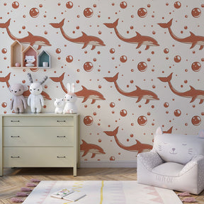 Playful dolphin and bubble mural wallpaper transforming children's playroom decor