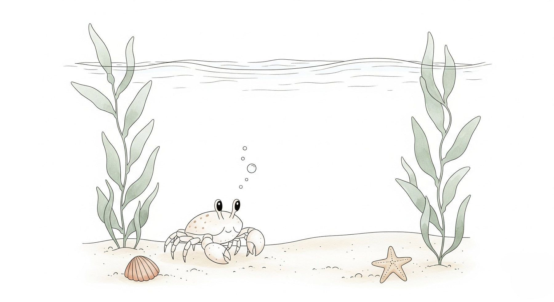 Detailed ocean crab mural wallpaper design pattern with seaweed and shells by Kids-Mundo