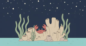 Detailed ocean crab mural wallpaper design pattern with coral and underwater scene by Kids-Mundo