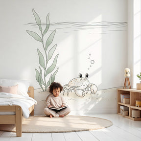 Ocean crab mural wallpaper creating peaceful underwater nursery decor by Kids-Mundo