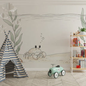 Soft pastel ocean crab mural wallpaper for calming nursery environment by Kids-Mundo
