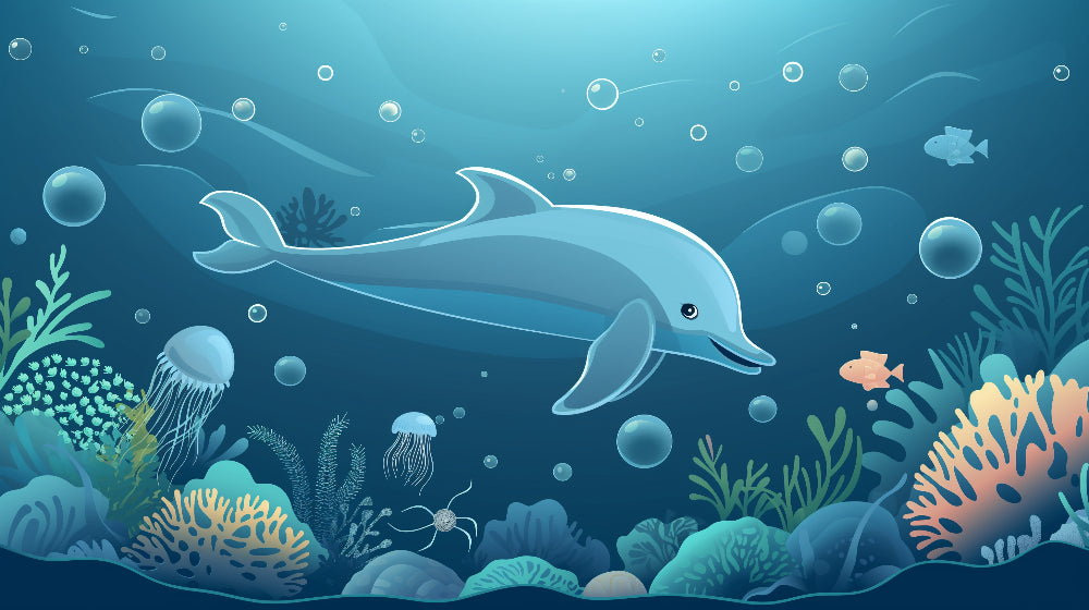 Detailed ocean dolphin coral reef mural wallpaper design pattern by Kids-Mundo