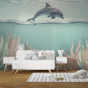 Underwater dolphin wallpaper transforming children's bedroom into marine sanctuary
