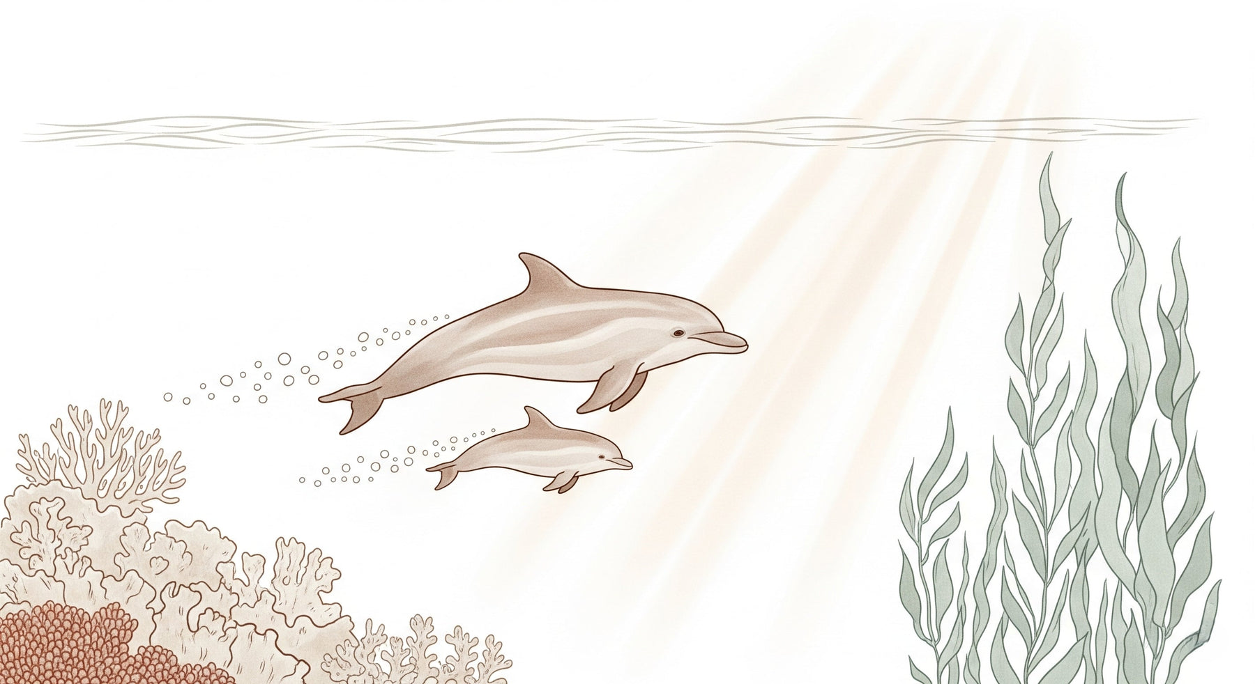 Detailed ocean dolphins mural wallpaper design pattern with coral and seaweed by Kids-Mundo