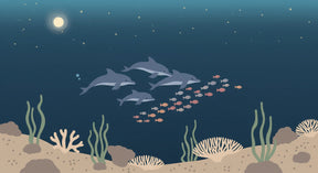 Detailed ocean dolphins mural wallpaper design pattern with marine life and coral reef by Kids-Mundo