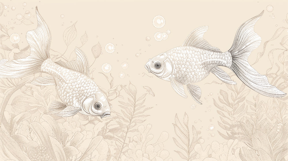 Detailed golden fish and bubbles mural wallpaper design pattern by Kids-Mundo