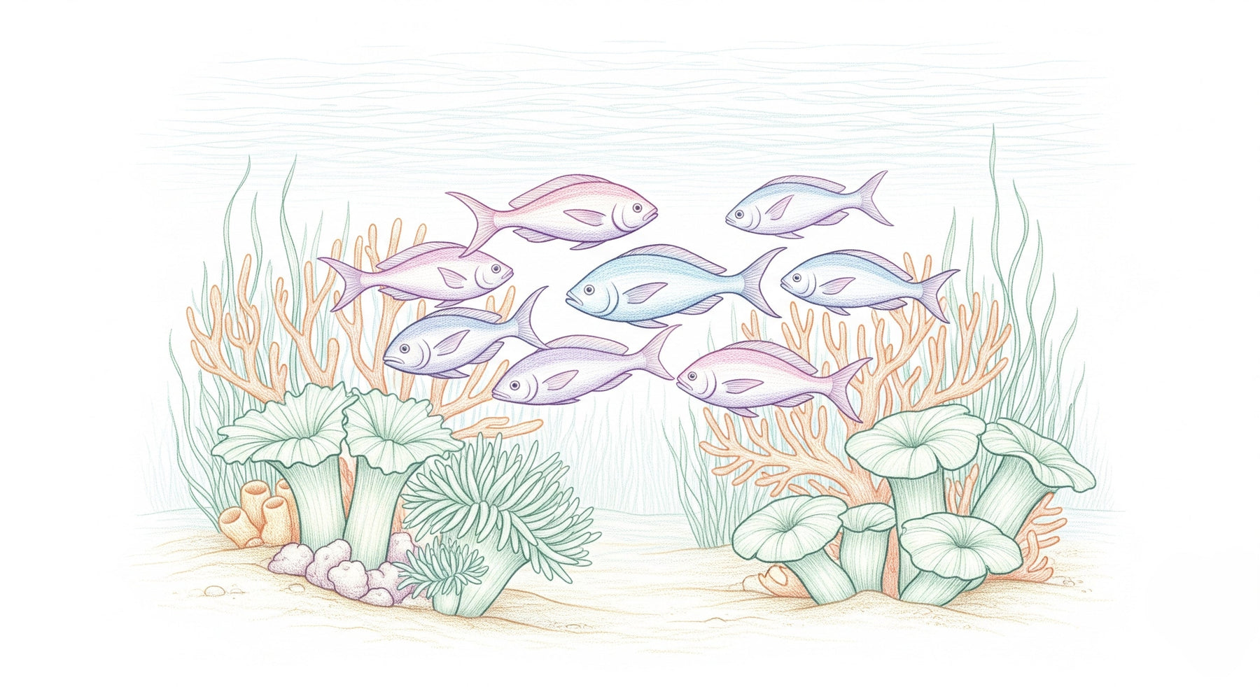 Detailed ocean fish and coral mural wallpaper design pattern with marine life illustration by Kids-Mundo