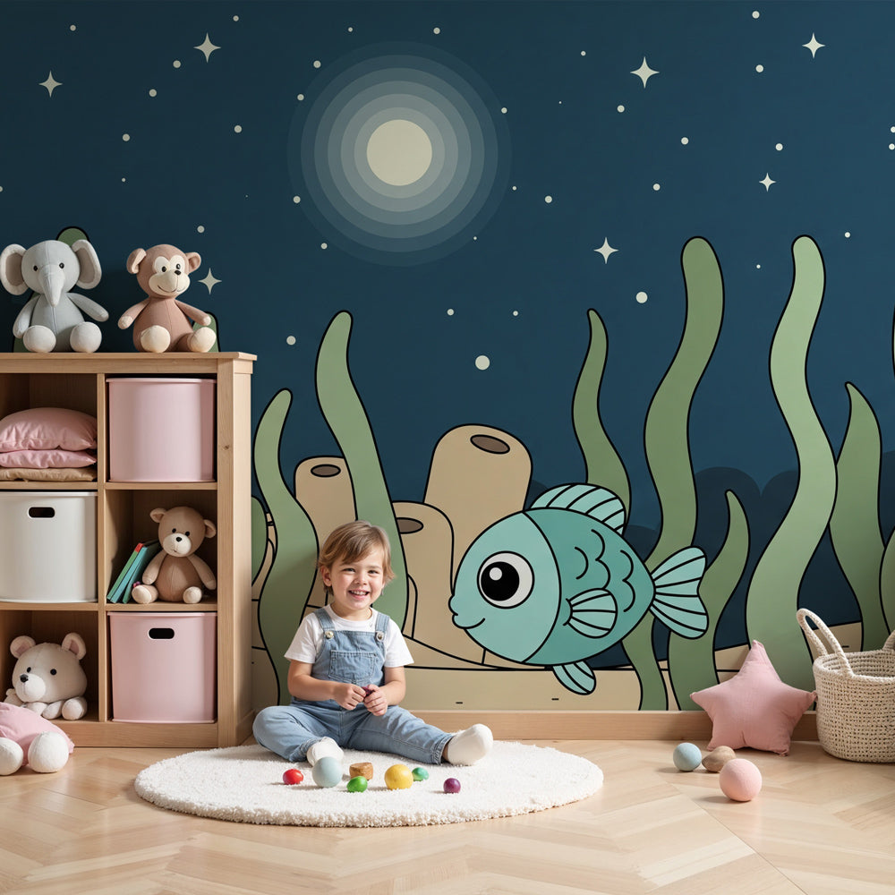 Ocean fish mural wallpaper creating serene underwater nursery decor by Kids-Mundo