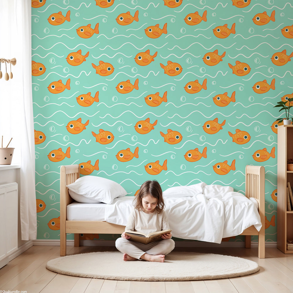 Ocean fish mural wallpaper creating magical underwater nursery decor by Kids-Mundo