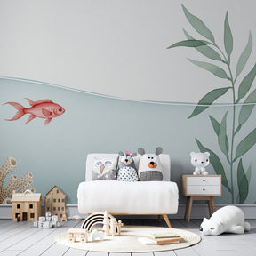 Underwater coral garden wallpaper creating serene atmosphere in children's bedroom